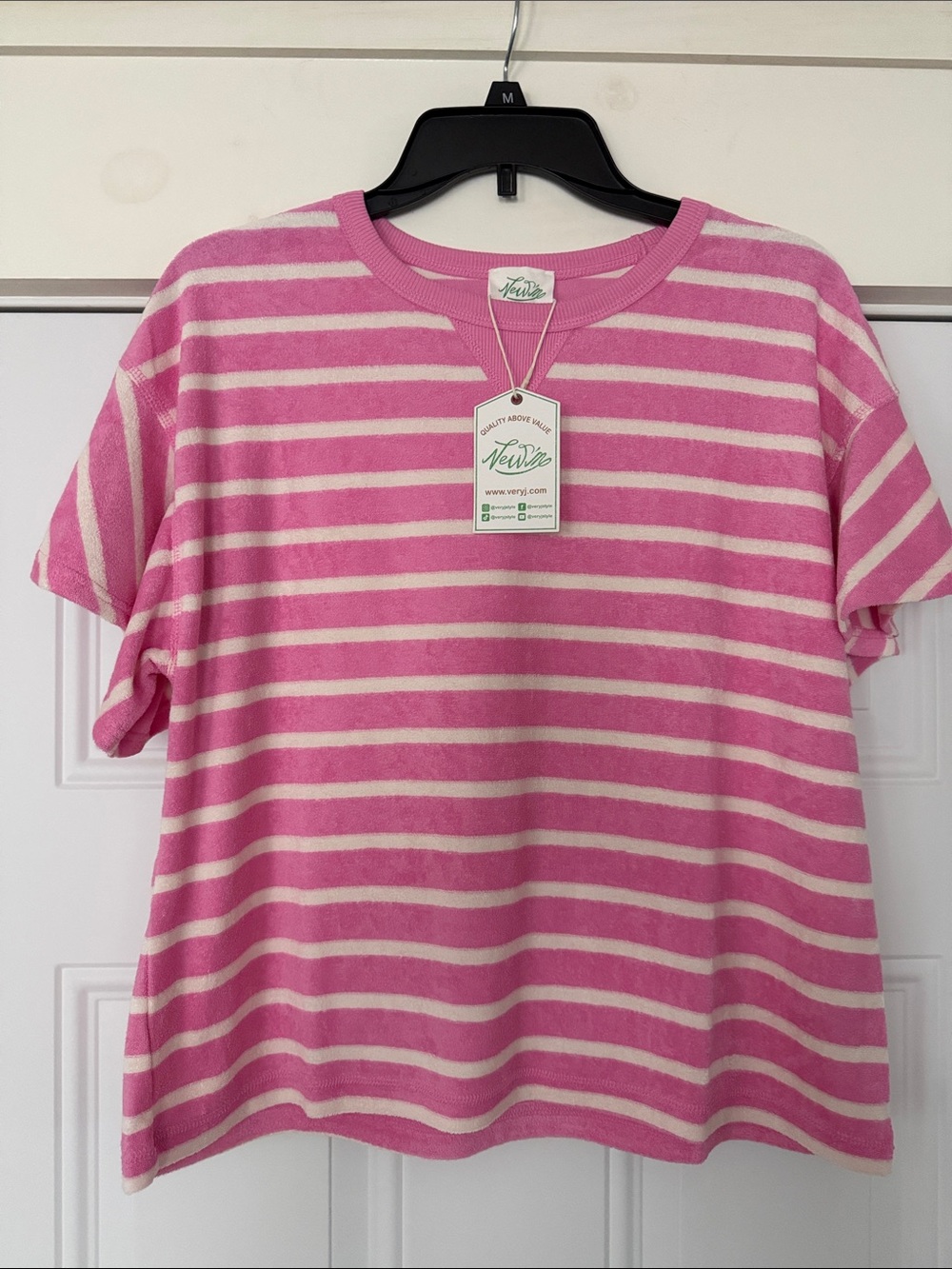 Pink & Oatmeal Striped Women's Boutique Tee